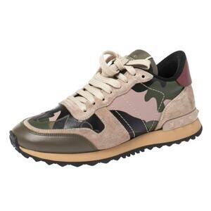 Valentino Suede & Leather Camouflage Rockrunner Low Top Sneakers Multicolor 38.5